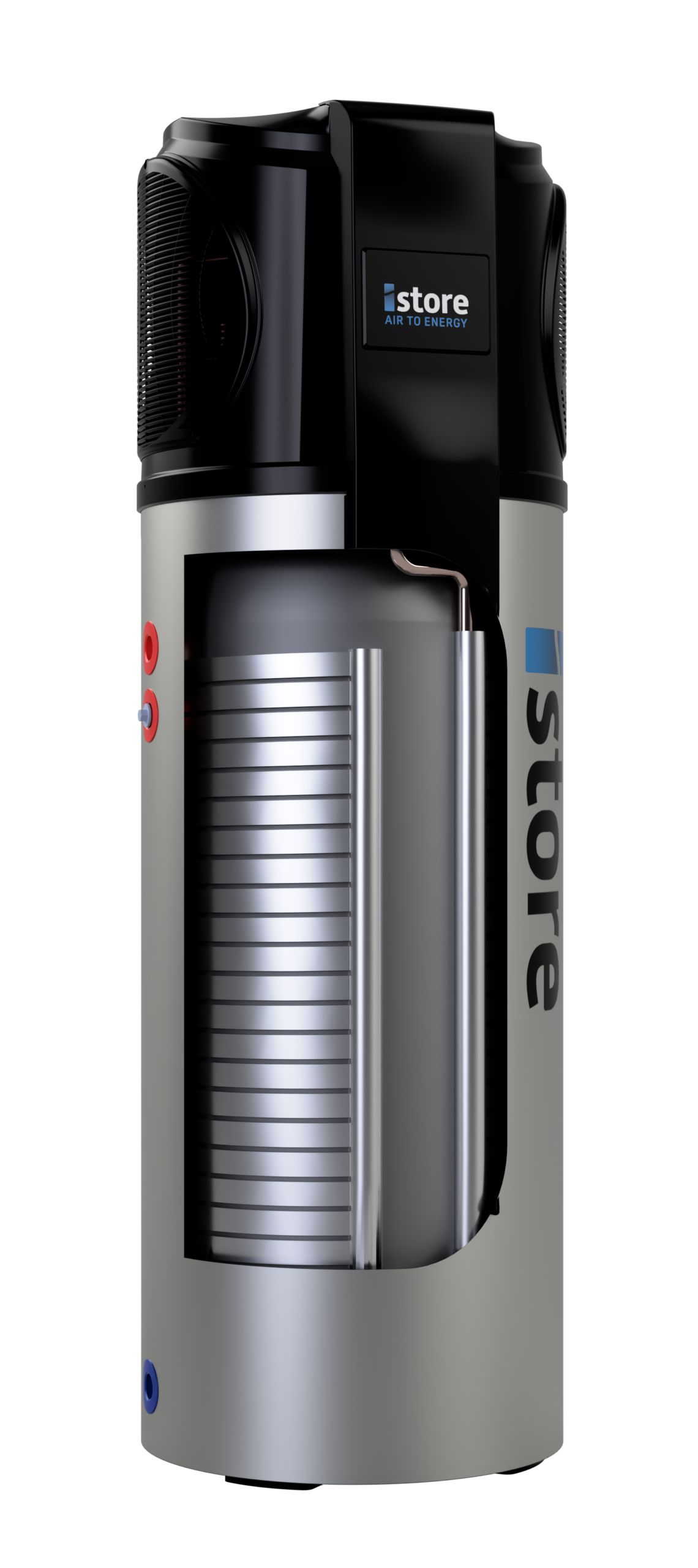 Cutaway view showing the internal technology of an iStore heat pump hot water system